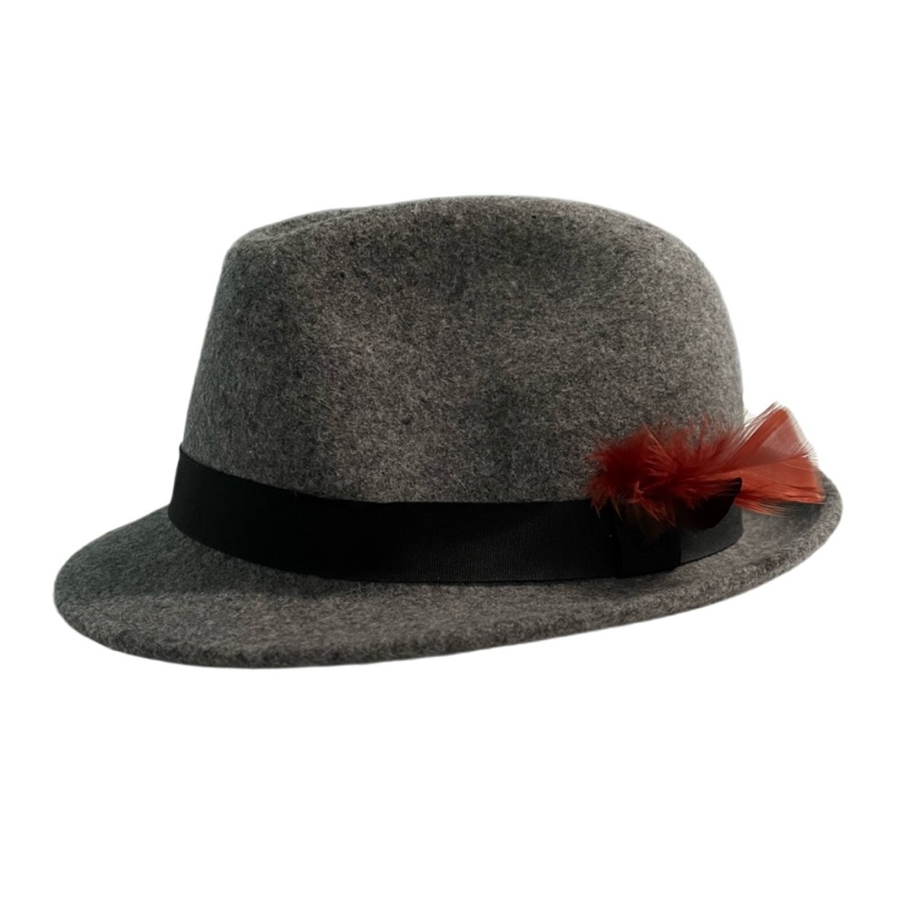 NWOT OS Topman Men’s Chic Wool Winter Fedora Grey Feather Hat Formal Accessories